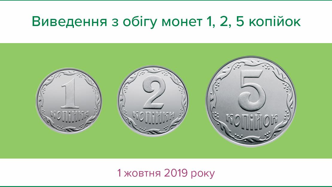 З 1 жовтня в Україні виводять з обігу монети 1, 2 та 5 копійок